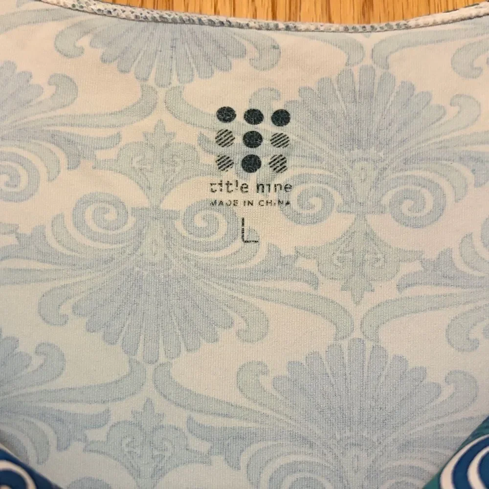 Title Nine Majestic Cowl Blue White Print Athletic Dress Tennis White Blue